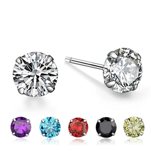 Minimalist Round Cut Zircon Stud Earrings With 925 Sterling Silver Earring Post Colorful Four Prong Jewelry For Women Men