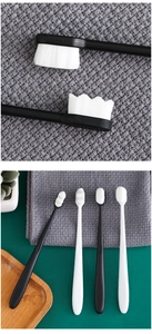 Detail of high-density nano soft bristles with wave and flat heads on manual toothbrushes