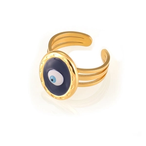 Vintage Evil Eye Open Ring For Women Men Stainless Steel Multi Layer Hollow Ring Personalized Enamel Adjustable Jewelry Accessory Gift