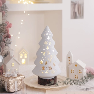 Christmas Tree LED Night Light Ceramic Frosted Glowing Tabletop Ornament Battery Operated Festive Home Decor Gift