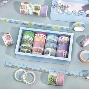 Artistic washi tape set featuring famous oil painting motifs for DIY crafts and journaling