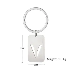 Silver stainless steel V-letter hollow pendant keychain with brushed metal finish