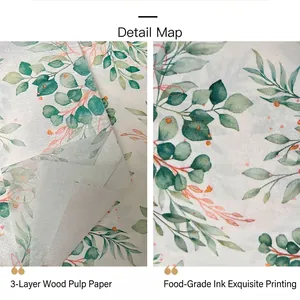 3-layer wood pulp paper napkins with green leaf print and food-grade ink, 33x40cm size