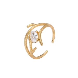 Elegant adjustable S925 silver ring featuring a branch design and oval zircon stone