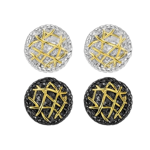 Retro S925 sterling silver round grid stud earrings in gold-silver and black-gold finish