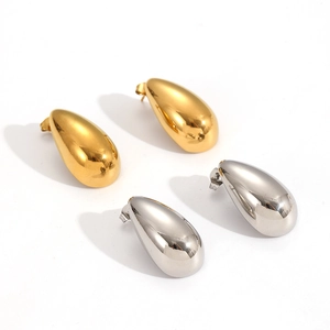 Minimalist teardrop stud earrings in polished 18k gold and silver stainless steel