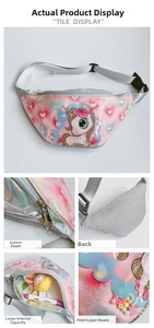 Pink unicorn waist bag for kids with adjustable strap and breathable mesh back detail