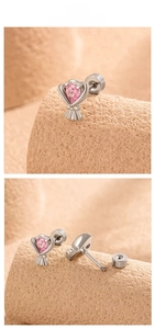 Detailed view of bouquet stud earrings with pink zircon and secure screw-back structure