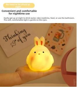 Handheld warm yellow LED rabbit night light made of soft silicone for cozy bedroom decor