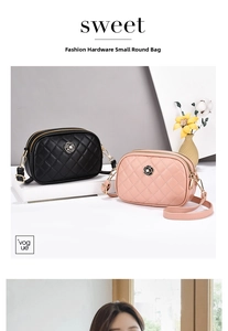 Detail of quilted leather crossbody bags with camellia metal buckles and dual zippers