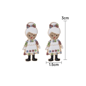 Detail view of cartoon girl earrings showing 3cm height and 1.5cm width measurements