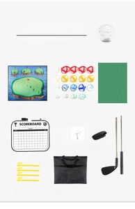 Lista detallada del set de juego de golf infantil con bolas, palos y alfombra