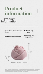 Detailed dimensions of pink rose scented soy candle with handmade floral carvings