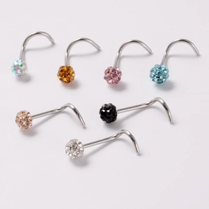 Set of 7 colorful stainless steel crystal ball nose studs in varied vibrant finishes