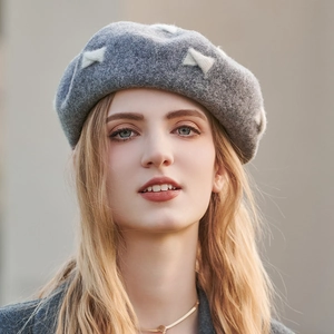 Women Fashion Wool Beret Hat Elegant Bow Knot Embroidery Painter Hat Warm Winter Autumn Japanese Style Retro Cap Jewelry