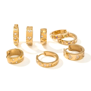Minimalist 18K gold stainless steel earrings with heart and zircon designs
