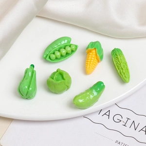 Realistic 6-piece miniature resin vegetable set with corn and cabbage on a white plate