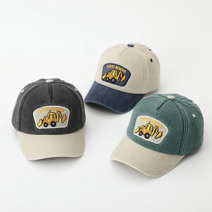 Detailed embroidery of HYC-KIDS excavator on contrast panel cotton kids baseball cap