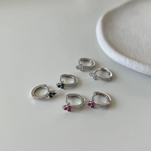 Minimalist 925 sterling silver hoop earrings set with zircon stones in three colors
