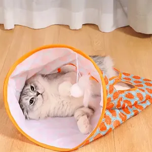 Cat Tunnel Bag Toy Polyester Crinkle Paper Interactive Collapsible Play Tube With Plush Ball And Peep Holes For Indoor Cats