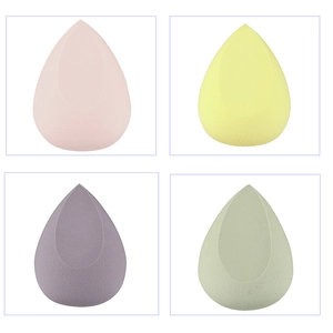 Detail view of 4-piece non-latex makeup sponges with teardrop and slanted edge design