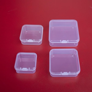 Clear plastic storage boxes in four different sizes for stationery and DIY crafts
