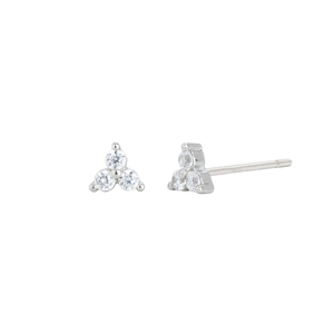 Minimalist S925 silver triangle stud earrings with three round cubic zirconia stones