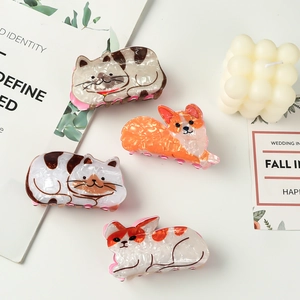 Set of 4 cute cartoon animal hair claws with elegant marble finish for women hairstyles