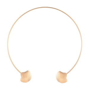 Collar gargantilla rígida dorada minimalista con elegantes detalles de conchas