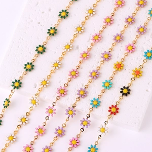 Enamel Daisy Flower Pendant Necklace Bracelet 18K Gold Plated Brass Sweet Floral Jewelry For Women Girls Elegant