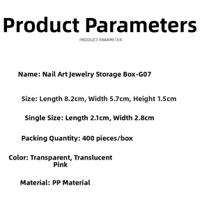 Detailed size specifications for the 12-slot clear PP nail art jewelry storage box