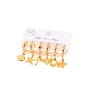 Set of 6 gold plated stainless steel hoop earrings with star, bee and heart charms