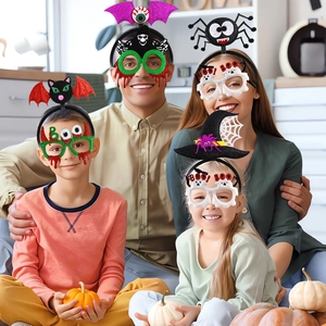 Halloween party costume set with bat headbands and pumpkin glasses for family dress-up