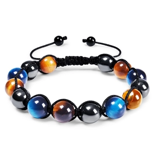 Healing Protection Bracelet With Blue Yellow Tiger Eye Hematite Obsidian Stones Hand Woven Adjustable Jewelry Gift Men Women