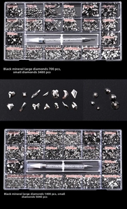Detailed set of mineral black flatback nail art rhinestones and dotting pen