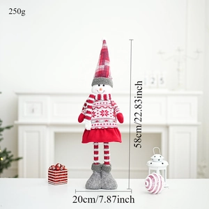 Detail shot of a 58cm Christmas snowman plush with size and weight text annotations