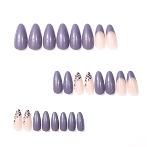 24pcs long stiletto press-on nails with purple french tips and leopard print designs