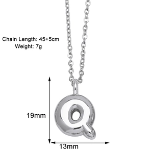 Detailed size chart for silver Q letter pendant necklace with 45+5cm chain length