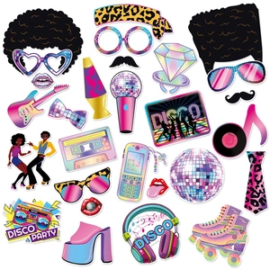 Kit d'accessoires photo disco avec lunettes rétro, boules disco et icônes musique