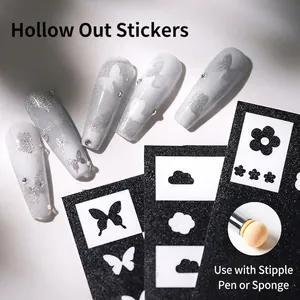 Hollow nail stencil stickers featuring butterfly and floral patterns for spray art