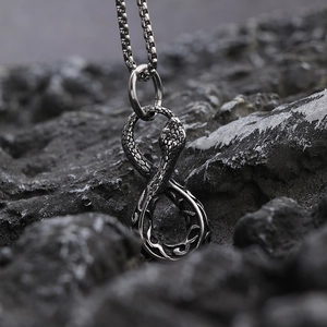 Snake Pendant Necklace Stainless Steel Infinity Figure Eight Totem Vintage Punk Gothic Jewelry For Men
