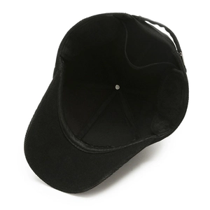 Casquette de baseball en velours côtelé noir pour homme avec doublure épaisse et bouton