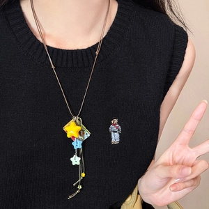 Bohemian acrylic star and square pendant necklace with colorful charms on long cord