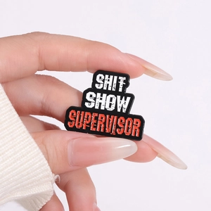 Funny Shit Show Supervisor enamel lapel pin brooch badge with retro lettering