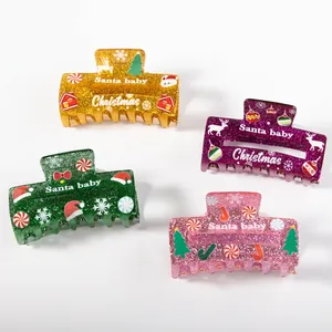 Glitter Christmas hair claw clips set with Santa Baby and reindeer festive patterns