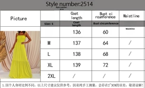 Size chart for high waist solid color maxi dress with length and bust measurements