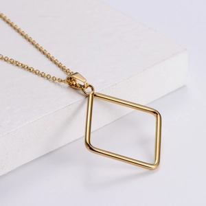 Minimalist gold-plated stainless steel necklace with a hollow geometric rhombus pendant