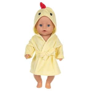 Detail of yellow plush chick-themed bathrobe for 18 inch American girl dolls