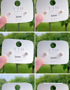 Detailed comparison of 3mm to 6mm gold plated cubic zirconia stud earrings on hand