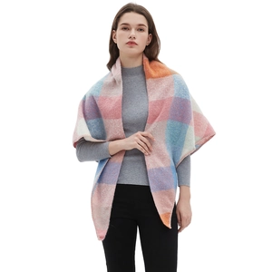 Women's 2025 colorful plaid triangle scarf shawl made of soft checkered loop yarn